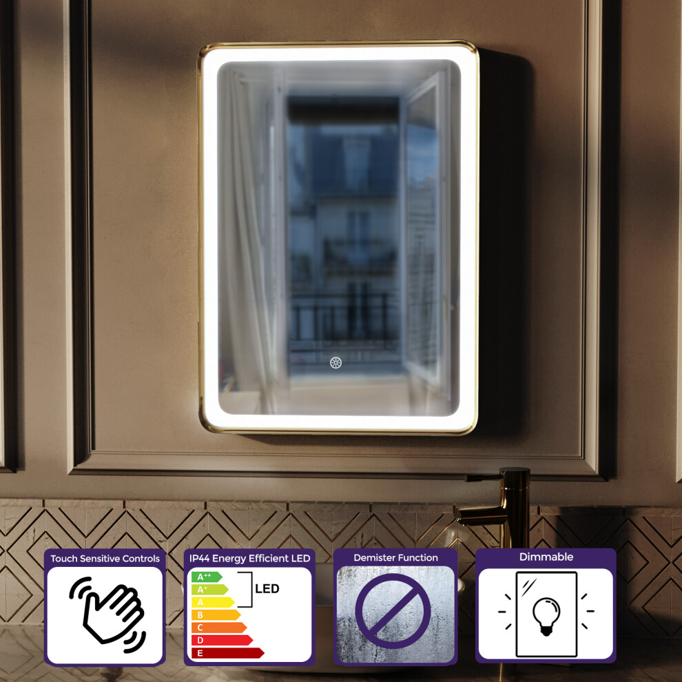 Nes Home Bathroom LED Mirror Demister Touch Sensor 500 x 700mm Brushed Brass