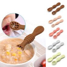 (Cyan) Baby Weaning Training Silicone Sticky Spoon Kids Training Spoon Baby Feeding Stage 1 Toddler Kit