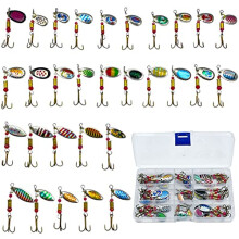 30 pcs Fishing Spinner Baits Set with Box Spinners Lures with Hook for Pike Trout Bass Fishing