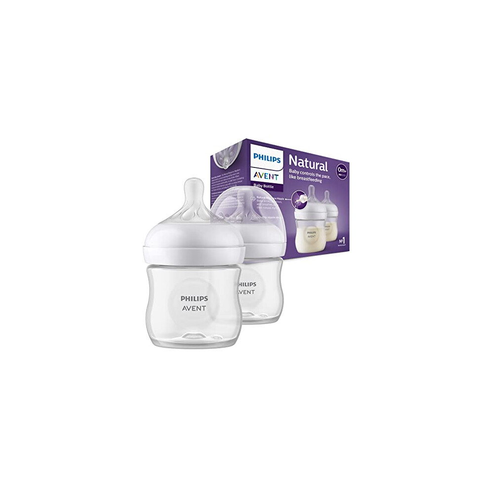 Avent Natural Response Baby Bottle - 2 x 125ml Baby Milk Bottle for Newborns and Up, BPA Free, 0+ Months (Model SCY900/02)