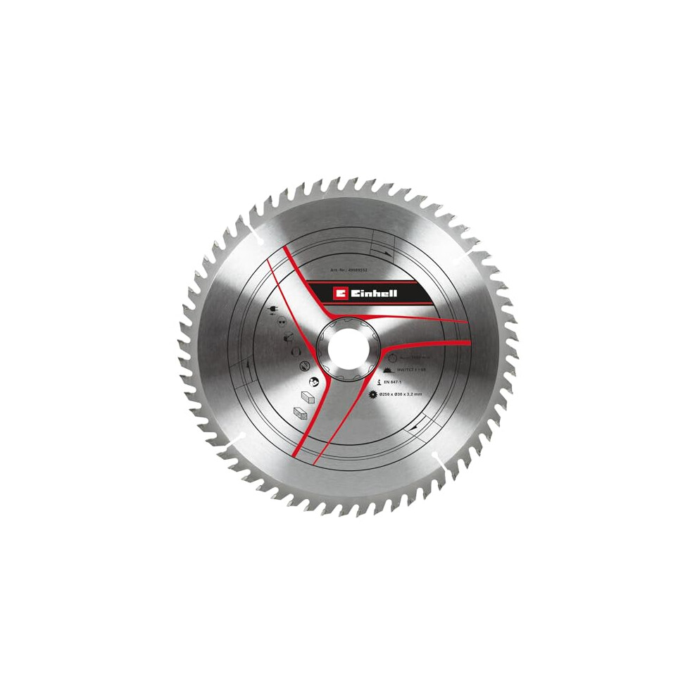 Original Einhell Circular Saw Blade 250 x 30 mm (Saw Accessories, Diameter 250 mm, Attachment 30 mm, 60 Teeth, Cutting Width 3.2 mm, for Pull Mitre