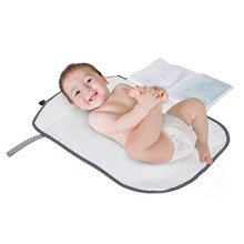 Portable Baby Changing Mat - Grey Stars. New Born Baby Essential, Travel Changing Mat, Nappy Changing Mat for Holidays. 2X Zipped Pockets. Lightweight