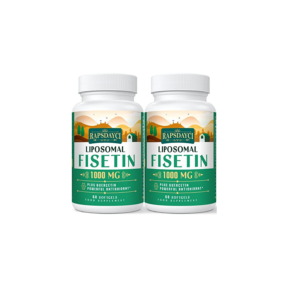 Liposomal Fisetin with Quercetin - High-Potency 1000mg Combo Antioxidant Supplement for Optimal Health - 60 Softgels Per Bottle (Pack of 2)