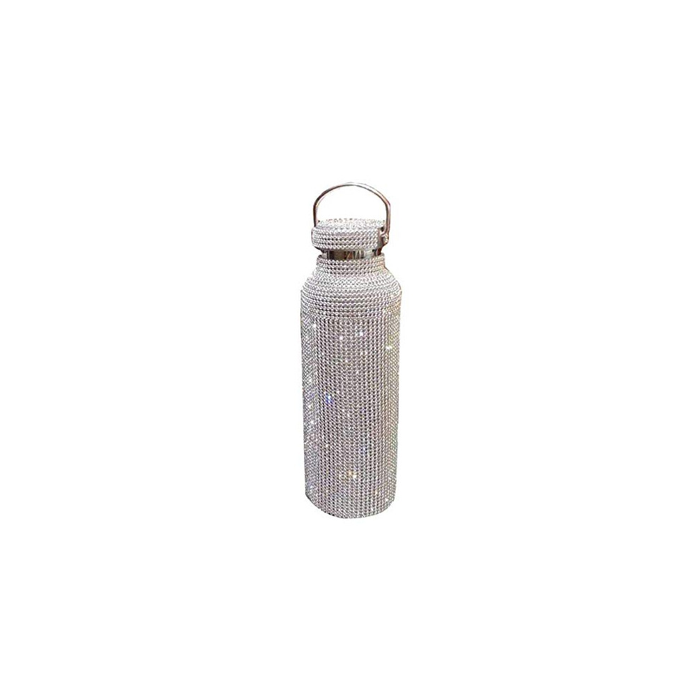 Diamond Water Bottle, Stainless Steel Thermos Water Bottle,Glitter Water Bottles Refillable Water Bottles for Women Silver (750ml)
