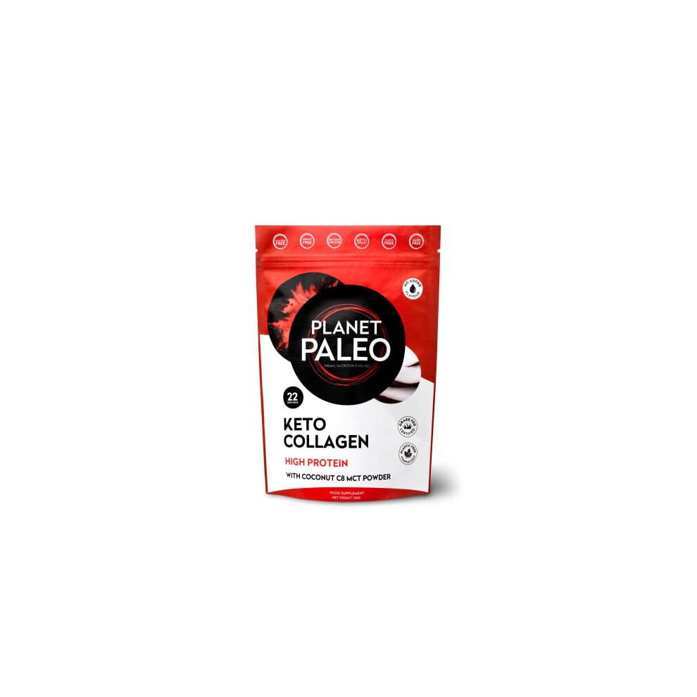 Planet Paleo Keto Collagen Powder (220G, 22 Servings) - Grass-Fed, High Protein, With Mct Powder - Low Carb, Creamer, Non-Gmo, Halal - Fitness Recovery, Ketogenic