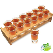 Shot Glass Set Bulk Cocktail Holder and Shot Glasses 1oz/30ml Drinks Serving Board Organizer with Clear Crystal Glass 12 pcs for Liquor Shots Whisky