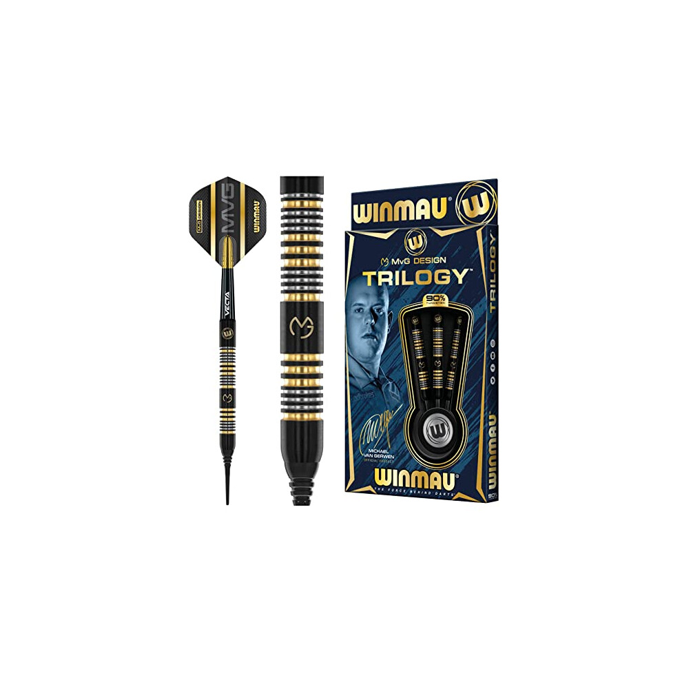 Michael Van Gerwyn MvG Trilogy 23.5g Gram Professional Soft Tip Tungsten Darts Set with Flights and Stems (Shafts)