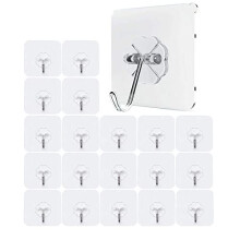 20 Waterproof Heavy Duty self Adhesive Clear Hooks Load Bearing 10kg Plastic Strong Sticky Hook for Bathroom Kitchen Wall Door Fridge Ceiling Closet