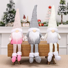 3Pcs Christmas Plush Figurines, 3 Colors Handmade Swedish Tomte Gnome Plush Scandinavian Santa Elf Long Legs Figurine for Christmas Table Fireplace