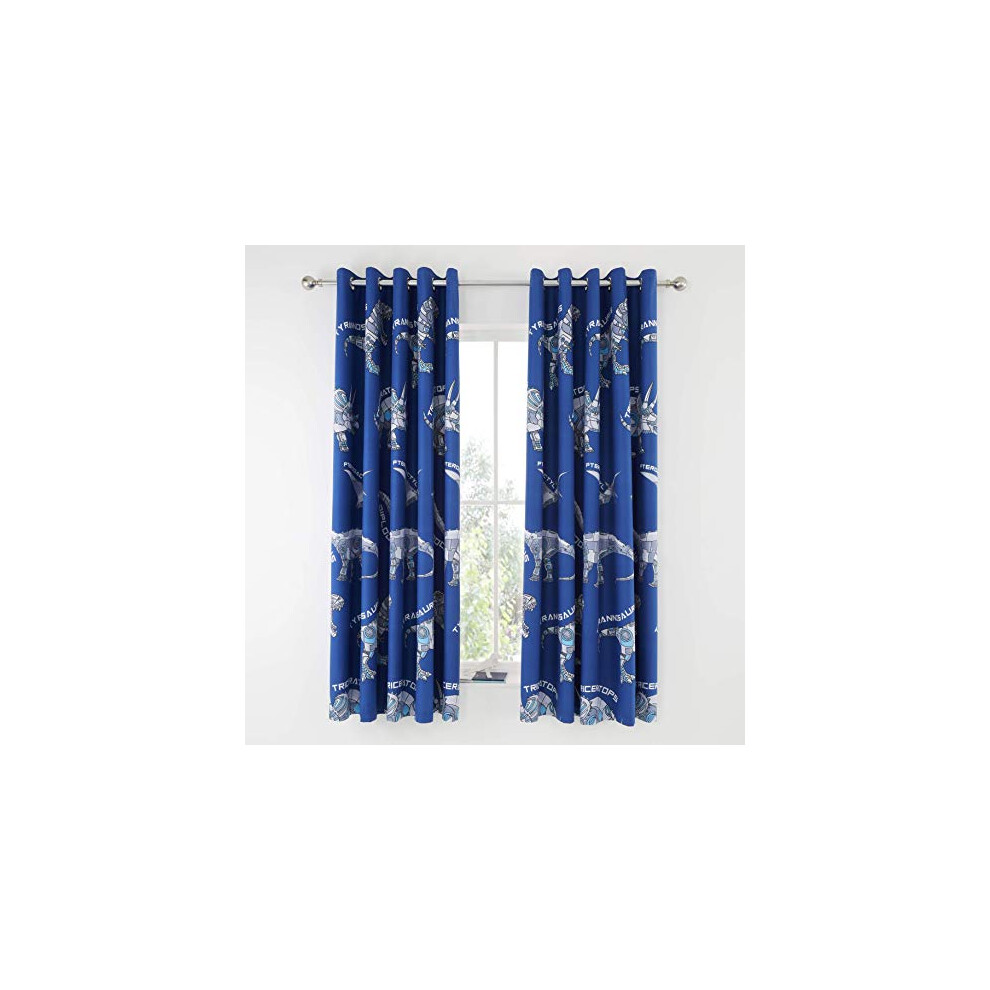 Kids Dinobot Blackout Eyelet Curtains 66X72 Inch Blue Catherine Lansfield