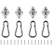 M6 Pad Eye Plate and Carabiner Clips, Marine Hardware Staple Hook Loop, Heavy Duty Sun Shade Sail Stainless Steel Hardware Kit for Square, Rectangle,