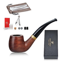 Rosewood Tobacco Pipe, Wooden Flat Bottom Smoking Pipe, with Smoking Accessories and Gift Box