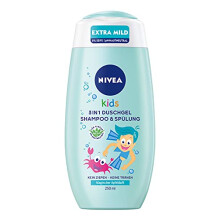 NIVEA KIDS 3in1 shower gel, shampoo & conditioner (250 ml), care and cleansing for kids with magical apple scent, extra mild & soap-free hair and skin