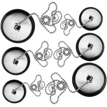 6 Pcs Black Bath Plug, Universal Sink Plug with Metal Ball Chain, Rubber Drain Stopper replacement for Kitchen, Bathroom Bathtub, Laundry 40mm / 43mm