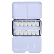 MEEDEN Empty Watercolour Tin Case with 12 Half Pans Model TINWP12 Black Enamel Exterior with Foldout Palette Wells