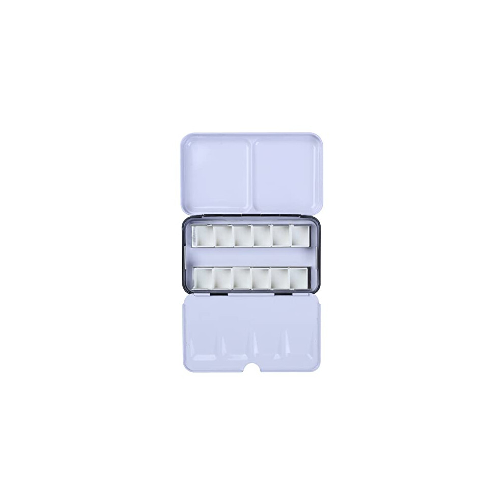 Meeden Empty Watercolour Tin Case With 12 Half Pans Model Tinwp12 Enamel Exterior With Foldout Palette Wells Black