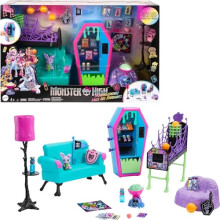 Student Lounge Playset, Doll House Furniture and Themed Accessories with Two Pets and Working Vending Machine