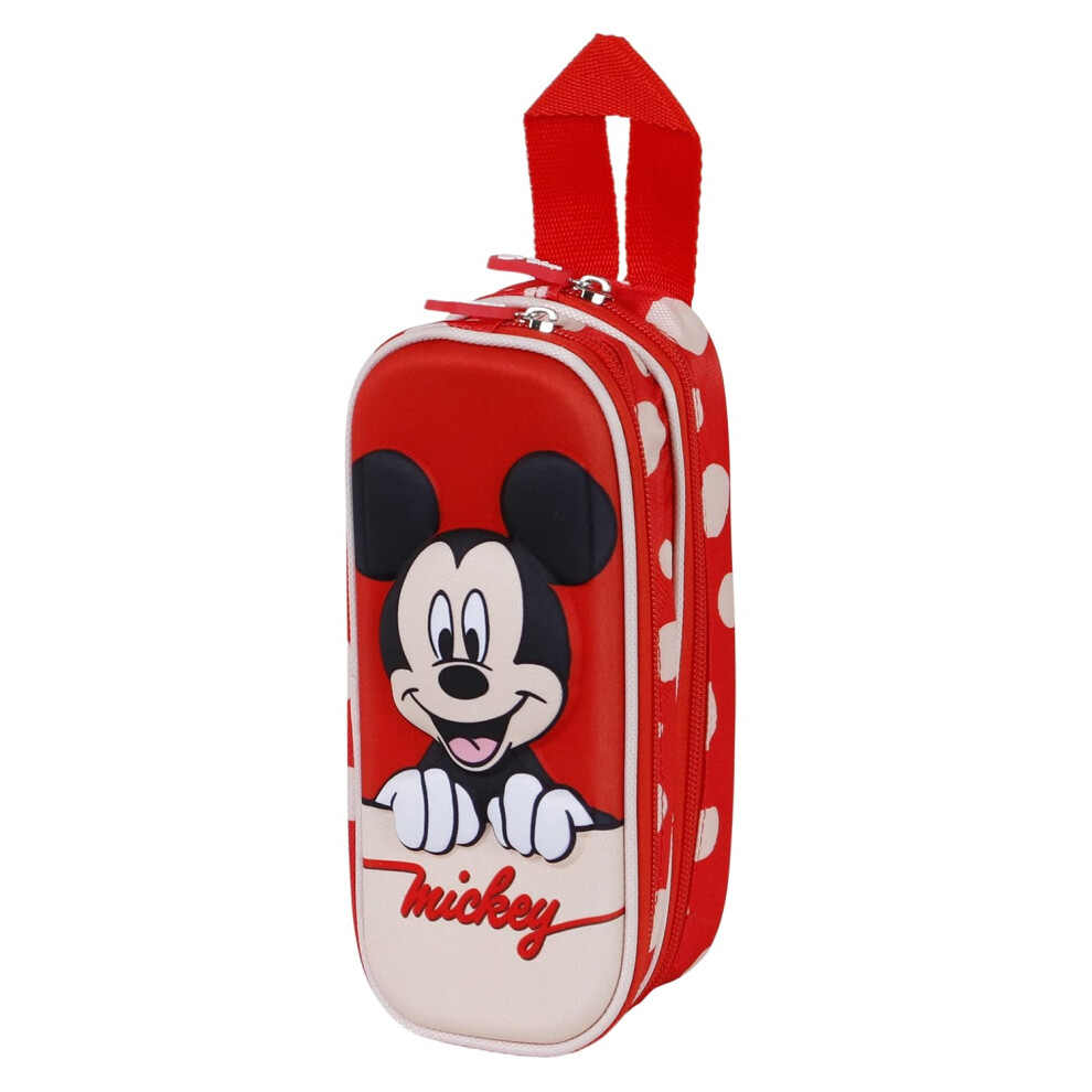 Disney Mickey Mouse Bobblehead-3D Double Pencil Case, 22 X 9.5 Cm Red