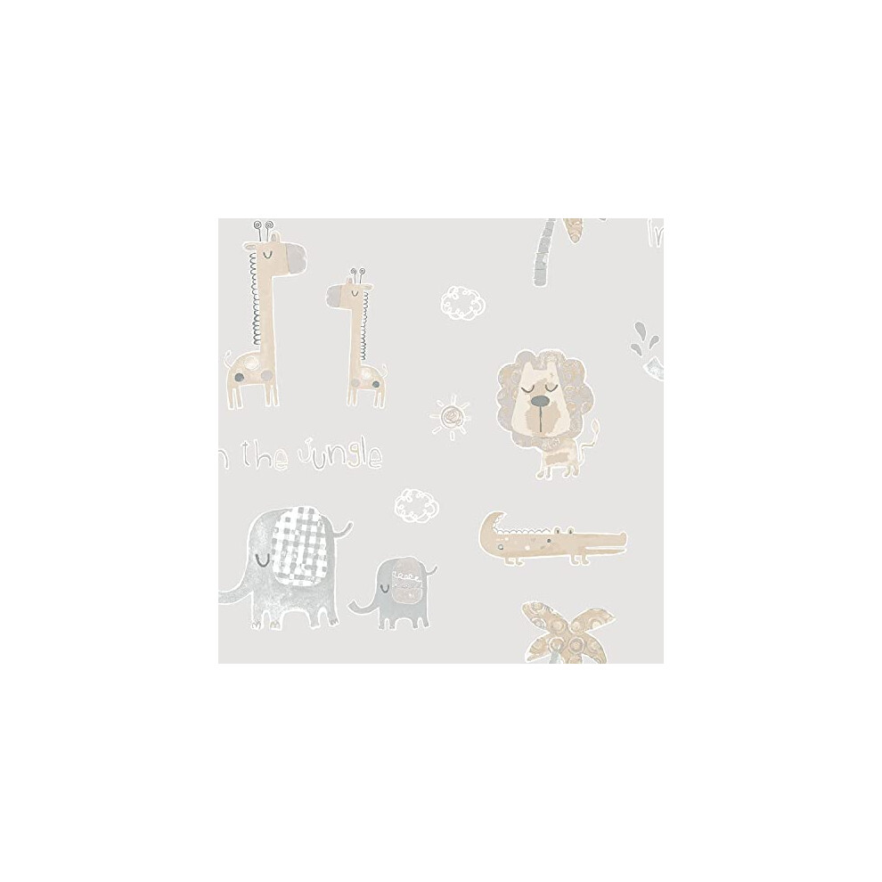 Galerie G78379 Tiny Tots 2 Jungle Friends Wallpaper, Grey/Multi, 10M X 53Cm