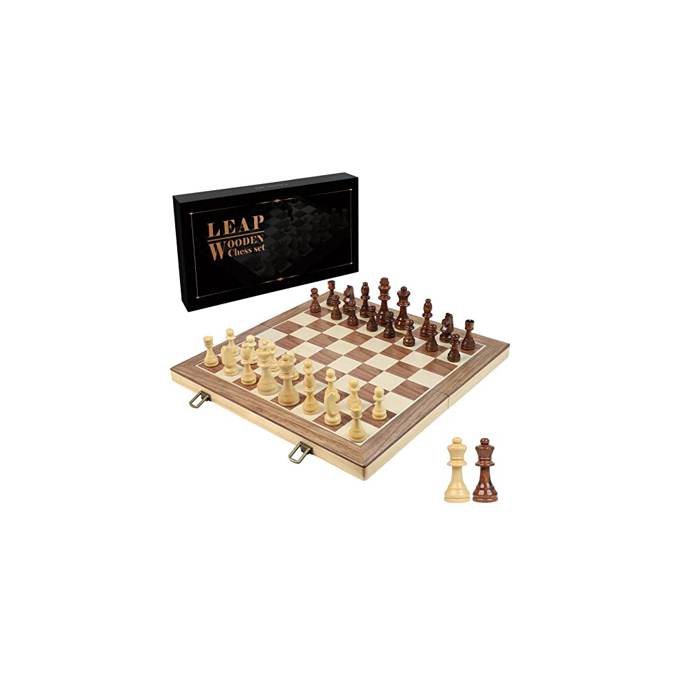 Chess Set 43cm43cm Wooden Chess Set Board, with 2 Extra Queens, Foldable Handmade Large Size Chess Board Game Sets with Pieces Storage Slots for