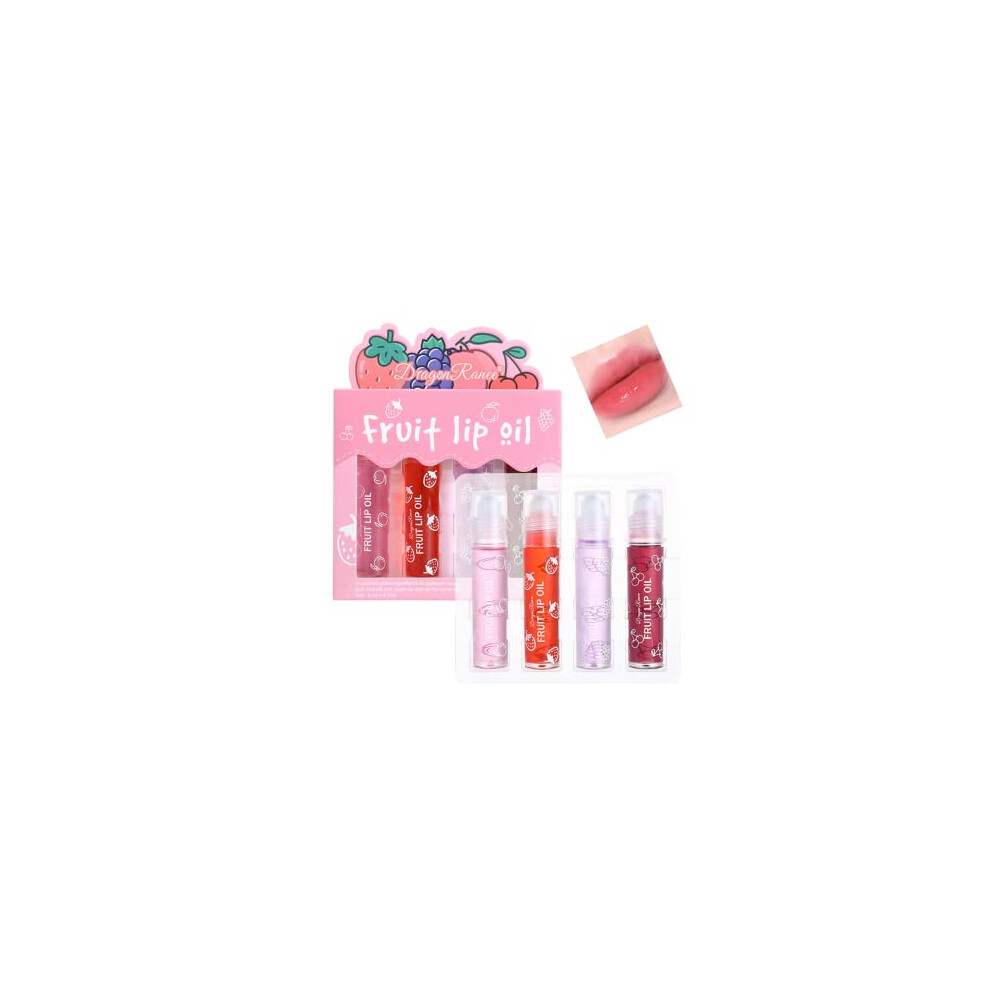 Pakivs 4Pcs Fruit-Flavored Lip Gloss Set,Transparent Colorless Moisturizing Plumper Lip Lotion Rolling Ball Lip Oil Liquid Lipstick