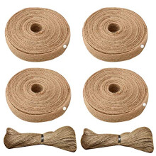 4 Rolls Hessian Ribbon Wired Edge 2cm Linen Ribbon Natural Rustic Jute Burlap Ribbon Roll Wide Raffia Ribbon with 20m Jute Twine String for Cakes
