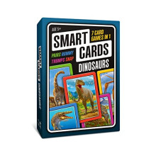 SMART CARDS Dinosaurs, Gift, Stocking Filler, Travel Card Game, 7 games in 1, Pairs, Snap, Trumps, Rummy, Memory Quiz, Trivia, Age 5+, 1-8 Players