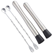 10 inch & 8 inch Stainless Steel Cocktail Muddler with 2 Mixing Spoon, Home Bar Tool Set, for Making & Creating Delicious Mojitos, & Other Fruit Based