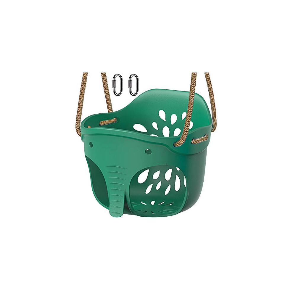 Heavy Duty High Back Full Bucket Toddler Swing Seat With Locking Carabiners And Adjustable Rope, Cute Elephant Shape Design, 600Lb Weight Limit Green Dolibest