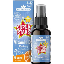 Super Stars Kids Vitamin D3 Spray 30ml - Daily Oral Supplement for Children Ages 4-12 - Supports Immune System Bones Teeth & Muscle Function - Orange