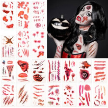 Halloween Make up Tattoos, Halloween Makeup Accessories Face Tattoo Stickers, 180 PCS(5 Large+15 Small) Fake Blood Scars Wounds Zombie Tattoo,