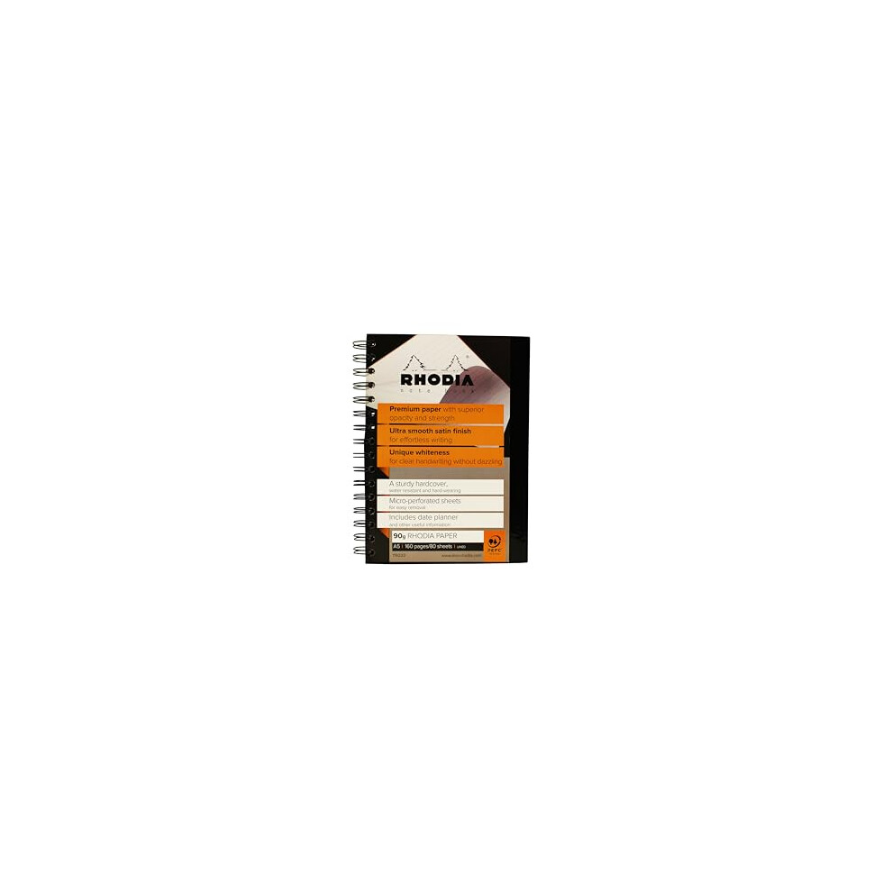 Rhodia - Ref 119233C_PAQ - Hardback Casebound Business Book (160 Pages) - A5 Size, Lined Rulings, 90gsm Vellum Paper, Year Planner on the Inside Front