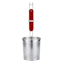 Stainless Steel Pasta Strainer Mesh Spider Food Strainer Basket with 9.75'' Solid Wooden Handle,fine mesh Noodle Colander Heat Resistant