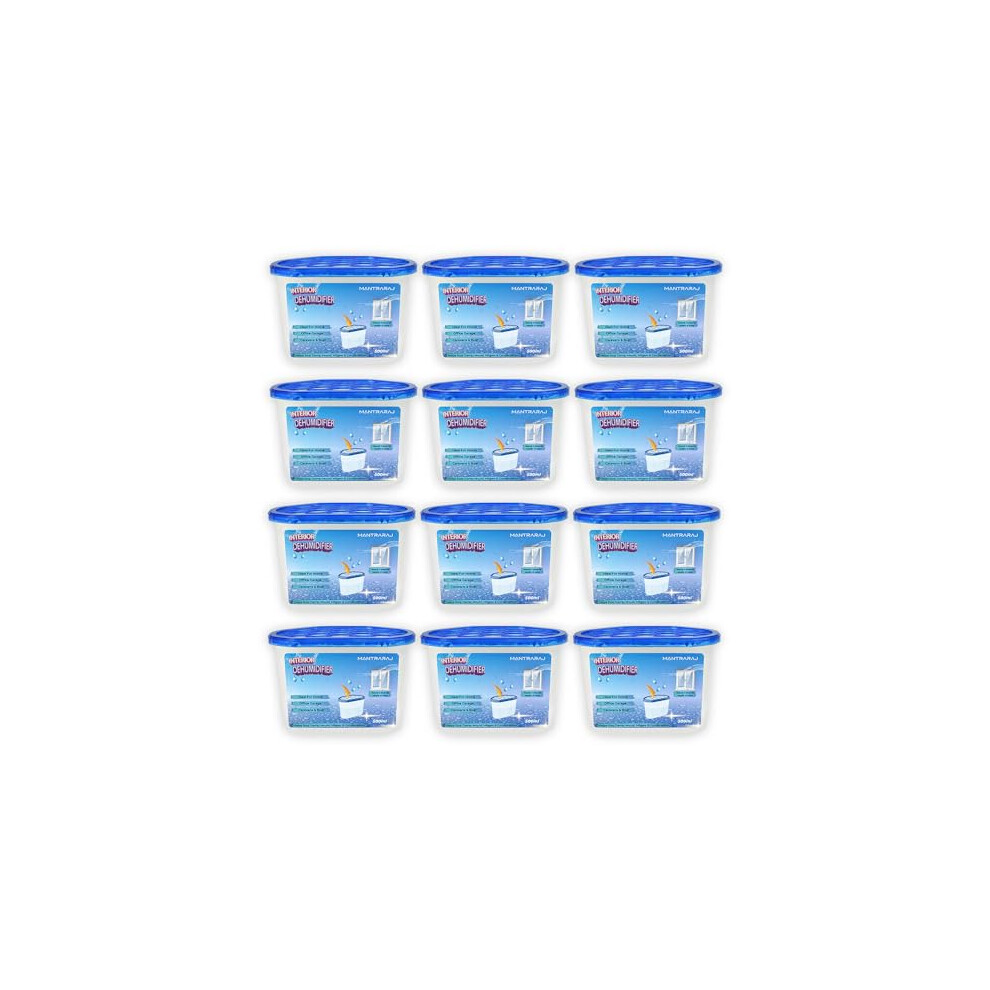 500ml Interior Dehumidifier Disposable Pack Of 12 Moisture Absorber Dehumidifiers for Damp, Mould, Moisture in Home, Kitchen, Wardrobe, Bedroom,