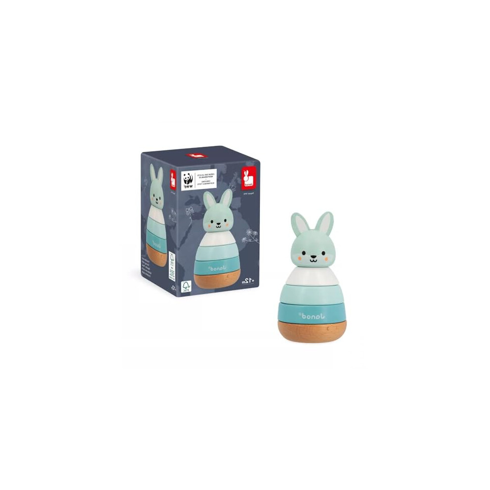 Janod Fsc Wood Rabbit-4 Stackable Pieces-Early-Years Toy-Fine Motor Skills-In Partnership With Wwf-12 Months +, J08653, Blue