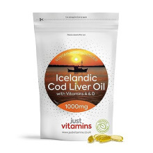 Icelandic Cod Liver Oil 1000mg, x90 Capsules of High Strength Fish Oil with Vitamin A & D. Rich in Omega 3. Supports Heart Health, Brain Health, Eye