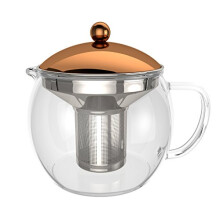TEMPA Tea Infuser with Removable Stainless Steel Strainer, Tea Maker for Loose Leaf Tea, Heat Resistant Borosilicate Glass Teapot with Lid in Copper