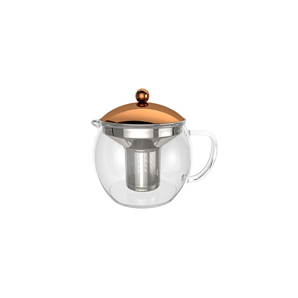 Bonvivo Tempa Tea Infuser With Removable Stainless Steel Strainer, Tea Maker For Loose Leaf Tea, Heat Resistant Borosilicate Glass Teapot With Lid In Copper