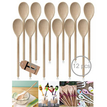 Set of 12 x 12" (300mm) Beechwood Wooden Spoon, Ideal for Baking, Decorating, Engraving. Made in the EU. Tradeco direct