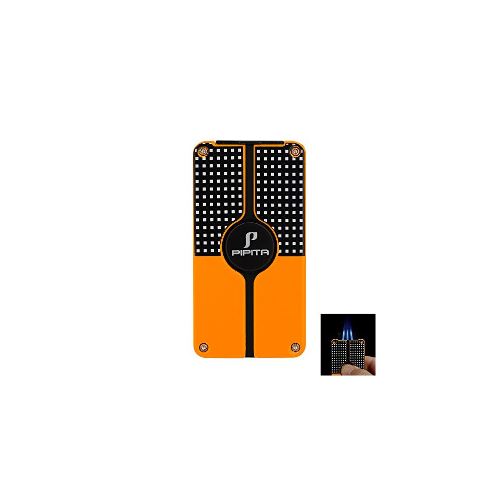 Pipita Blue/Black Torch Lighter, Windproof Triple Jet Flame Torch Metal Lighter With Punch,Refillable Butane Gas Lighters (Without Gas) (Black)