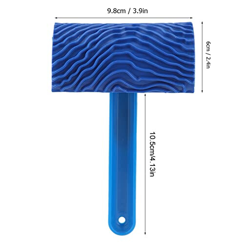 Blue Rubber Wood Grain Effect Paint Roller with Handle DIY Wall Decoration Tool 2