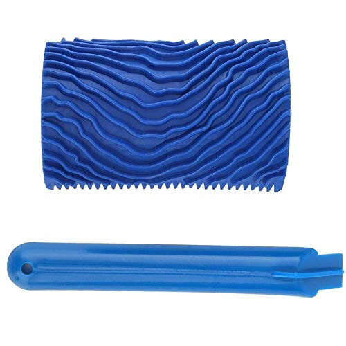 Blue Rubber Wood Grain Effect Paint Roller with Handle DIY Wall Decoration Tool 1