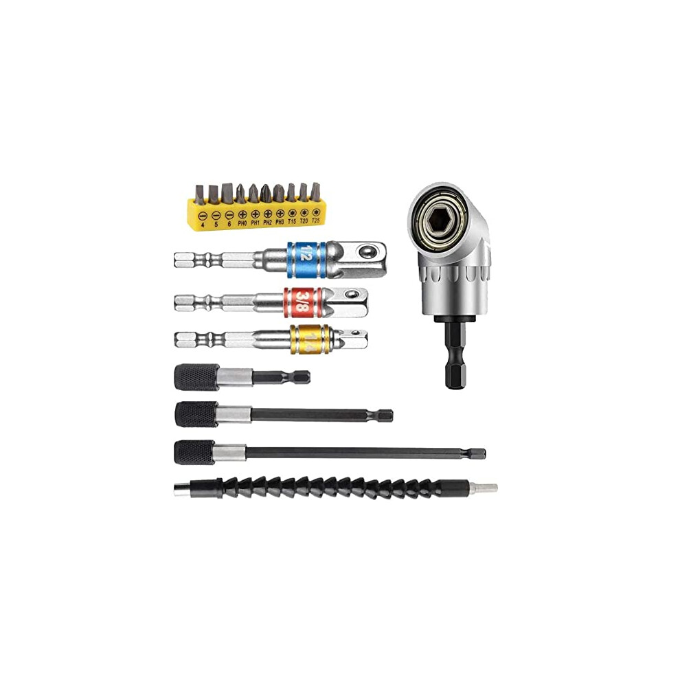 Flexible Drill Bit Extension Kits,Include 11.8 Inch Bendable Flexible Extension Bit, 10Pcs Screwdriver Bit Set, 105 Right Angle Drill, 3Pcs 633183486691