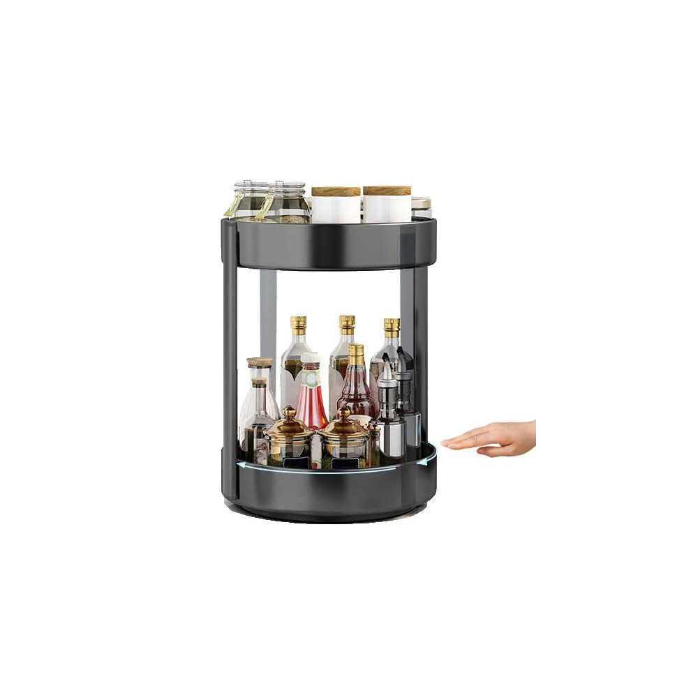 Rotating Spice Rack Organizer for Cabinet Kitchen 2 Tier Large Metal lazy Susan Spinning Turntable Tiered Vertical Storage Rack Self Black