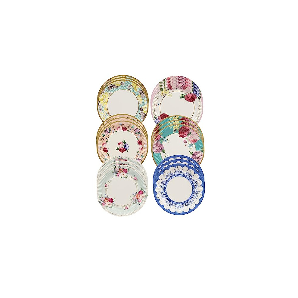 Pack of 24 Afternoon Tea Vintage Floral Paper Plates | Truly Scrumptious | for Birthday Party, Baby Shower, Wedding and Anniversary, Disposable