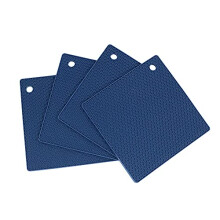 Set of 4 Silicone Pot Holders Multi-Purpose Hot Pads,Non Slip Flexible Durable Heat Resistant for Table Kitchen Navy Blue