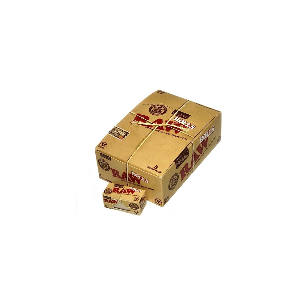 Raw Rolling Paper- Organic 5 Meter Full Box Of 24 Rolls By