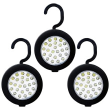 24 LED Round Magnetic Work Light Torch With Integral Hook And Magnet Set, Pack of 3