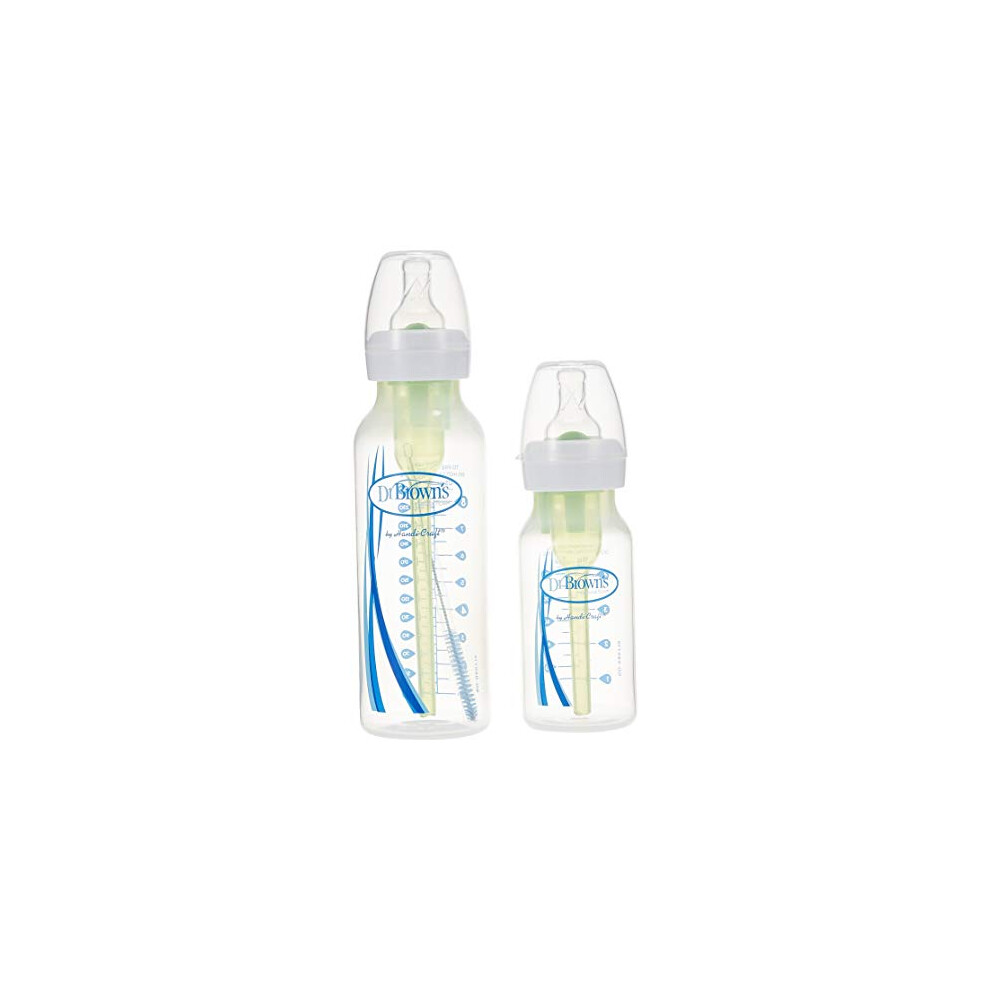 Dr. Brown's Natural Flow Anti-Colic Options+ Narrow Baby Bottle, Sampler Kit, 1x 4oz/120ml Bottle & 1x 8oz/250ml Bottles with Level 1 Slow Flow Teat