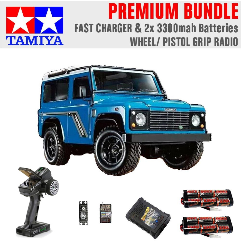 Tamiya RC 58700 1990 Land Rover Defender 90 CC-02 1:10 Premium Wheel Radio Bundle